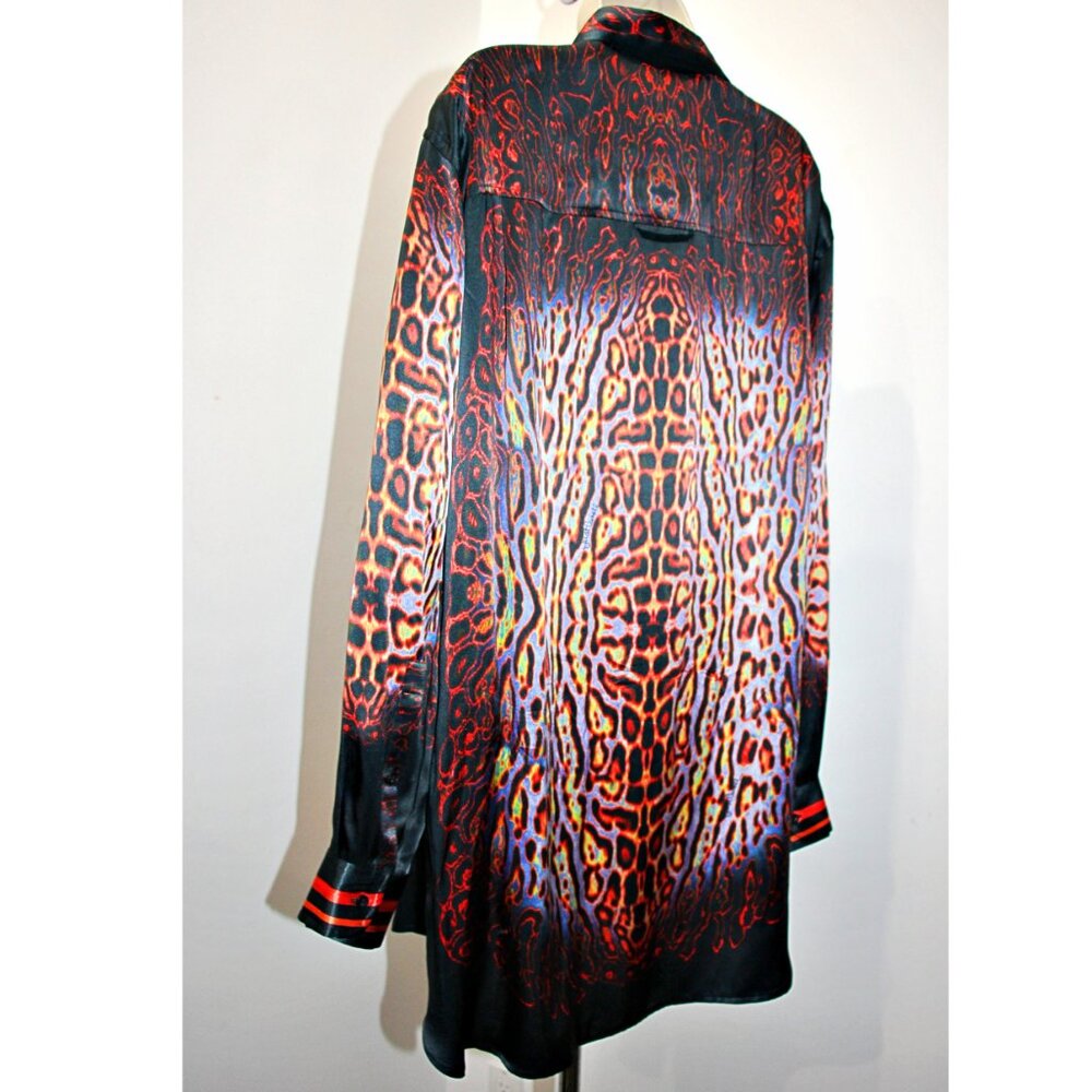 JUST CAVALLI LEOPARD PRINT SIGNED LOGO BUTTON UP TUNIC US XL-2XL / IT 46 $675 - Picture 9 of 15